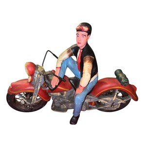 Vintage Hand-Painted Resin Motorcycle Rider Figurine 19" Long Collectible Decor